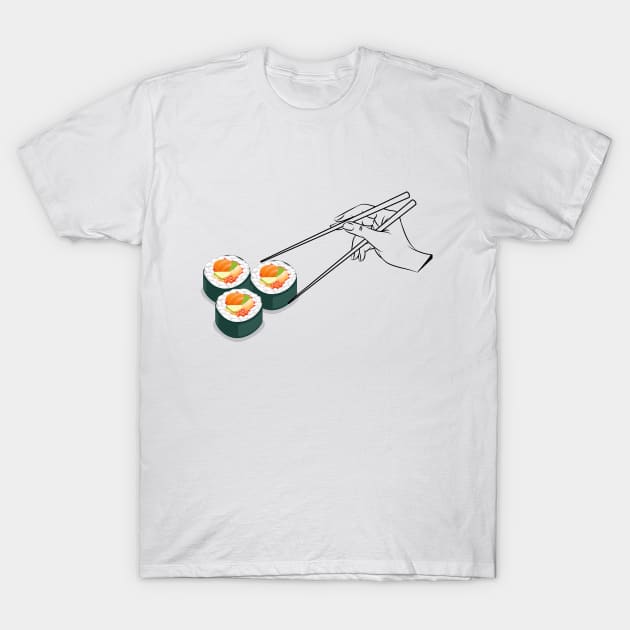 Kawaii Sushi rolls with chopsticks T-Shirt by Islanr